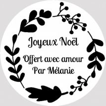 Tampon de Noël rond en bois - Couronne de fleurs