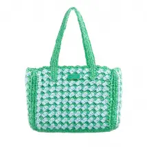Shopper High Tide Striped Crochet Raffia Fresh Green Grün
