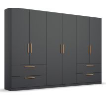 Rauch Drehtürenschrank "Skandi" 6-türig mit vier Schubladen - 271x54x210cm - grau - Holz