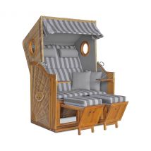 deVries Strandkorb - 120x155x80cm - grau - Akazienholz / Polyethylen / Polyurethan
