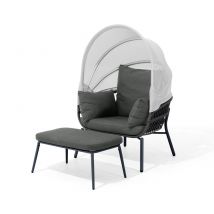 Leco Sessel mit Fußhocker - 102x93x152cm - anthrazit - Stahl / Kunststoff / Polyethylen