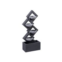 Dobar Gartenbrunnen mit 4 Schalen und LEDs - 41,5x20,5x100,5cm - grau - Polyresin