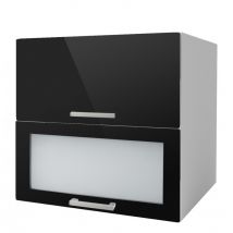 Meuble de cuisine haut laqué TARA 2 portes dont 1 vitrine 80 cm Noir