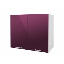 Meuble de cuisine haut 2 portes 80 cm TARA laqué avec 1 étagère Aubergine