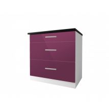 Meuble bas de cuisine casserolier 3 tiroirs 80 cm TARA Aubergine