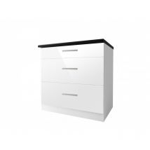 Meuble bas de cuisine casserolier 3 tiroirs 80 cm TARA Blanc