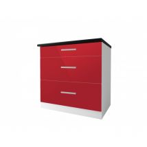 Meuble bas de cuisine casserolier 3 tiroirs 80 cm TARA Bordeaux