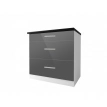 Meuble bas de cuisine casserolier 3 tiroirs 80 cm TARA Gris