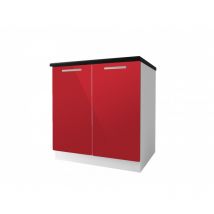 Meuble de cuisine bas 2 portes 80 cm TARA laqué avec 1 étagère Bordeaux