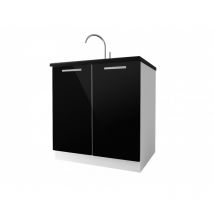 Meuble de cuisine sous-évier 2 portes 80 cm TARA laqué Noir