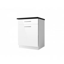 Meuble de cuisine bas 1 porte 60 cm TARA laqué 1 étagère 1 tiroir Blanc