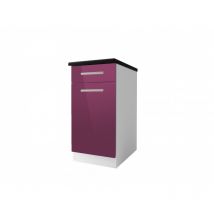 Meuble de cuisine bas 40 cm TARA en laqué brillant avec 1 tiroir et 1 étagère Aubergine