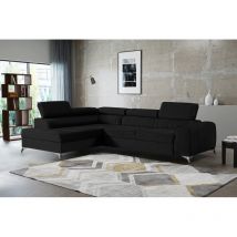 Canapé d'angle convertible RICCO avec appuie-têtes Noir Angle gauche