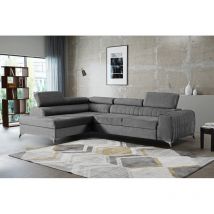 Canapé d'angle convertible RICCO avec appuie-têtes Gris Angle gauche