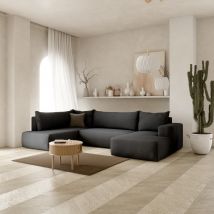 Canapé d'angle panoramique convertible LETTO en U Noir Angle LX2LC (gauche)