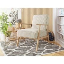Fauteuil Wikez en velours côtelé, fauteuil rembourré avec accoudoirs en bois Beige