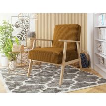 Fauteuil Wikez en velours côtelé, fauteuil rembourré avec accoudoirs en bois Jaune