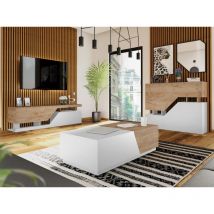 Ensemble de Meubles de Salon NESEZI - Commode, Table Basse et Meuble TV Couleur Blanc et Bois Blanc