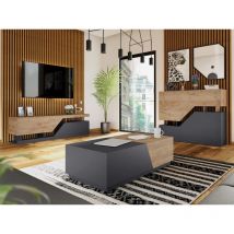 Ensemble de Meubles de Salon NESEZI - Commode, Table Basse et Meuble TV Couleur Blanc et Bois Gris