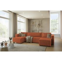 Canapé d'angle panoramique convertible NERIA en velours côtelé Terracotta