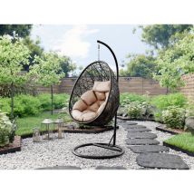 Fauteuil suspendu extérieur avec armature en acier et coussin Bordia Beige