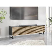 Meuble télé 150 cm SURIZE bois et noir avec façades nervurées