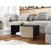 Table basse 100 cm SURIZE bois et noir avec façades nervurées
