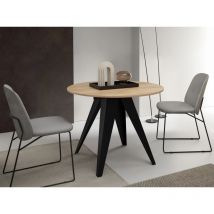 Table ronde extensible ZAFUN (90 - 128 cm) Noir/Bois