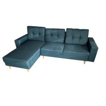 RECONDITIONNE - Canapé d'angle convertible VIGOL en tissu turquoise