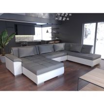 Canapé panoramique convertible LEMON Angle LC2LX (droit) Gris clair/Blanc
