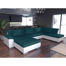 Canapé panoramique convertible LEMON Angle LC2LX (droit) Bleu canard/Blanc