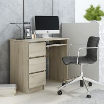CINO - Bureau avec 3 tiroirs 90 cm Bois clair