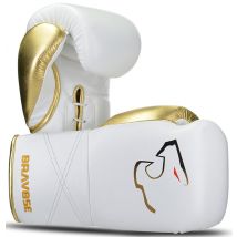 Bravose Elite Pro Lace Up Leather Sparring Boxing Gloves White - Black - Gold White 10oz