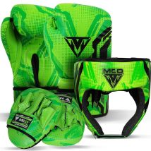 MCD Kids Boxing Gloves Pads & Headguard Training Sparring Set Green 8oz