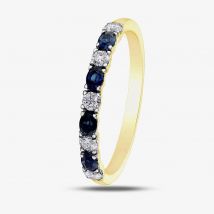 9ct Yellow Gold Sapphire &amp; 0.2ct Diamond Half Eternity Ring 50L76-9 L