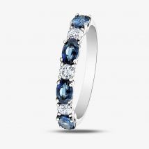 9ct White Gold Sapphire &amp; 0.2ct Diamond Half Eternity Ring 50L77WG SAPH O