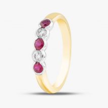 18ct Yellow Gold Brilliant Cut Ruby &amp; Diamond Five Stone Ring 33680G5 N