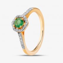 9ct Yellow Gold Emerald &amp; Diamond Halo Ring OJR1701-E P
