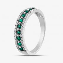 9ct White Gold Emerald &amp; Diamond Three Row Half Eternity Ring PR10669 EM N