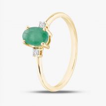 9ct Yellow Gold 0.55ct Oval Cut Emerald &amp; 0.03ct Diamond Shoulder Set Solataire Ring THR40125-ED (YG)