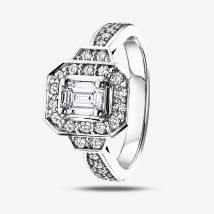 18ct White Gold 1.00ct Certificated Emerald-Cut Diamond Halo Ring 3139WG/100-18 P