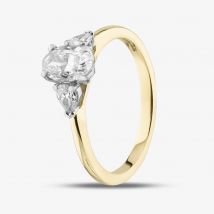 18ct Yellow Gold Certified 0.96ct Oval &amp; Pear Cut Diamond Shoulder Set Solitaire Ring RN11088