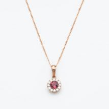 9ct Rose Gold 0.39ct Tourmaline &amp; 0.14ct Diamond Halo Pendant Necklace NTP409PTMD-9RG