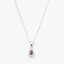 9ct White Gold Pear Cut Ruby &amp; Diamond Cluster Pendant Necklace WWW3580P (5.13.0024)