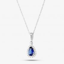 9ct White Gold Diamond Sapphire Pear Shape Pendant VP0S604 9KW-SAPPH