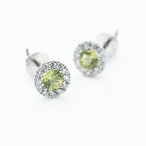 9ct White Gold Peridot &amp; Diamond Cluster Stud Earrings NTE409PERD-9WG