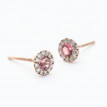 9ct Rose Gold Pink Tourmaline &amp; Diamond Cluster Stud Earrings NTE409PTMD-9RG