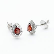 9ct White Gold Pear Cut Garnet &amp; 0.40ct Diamond Cluster Stud Earrings NTE409PEAR-GARD-9WG