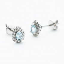 9ct White Gold Pear Cut Aquamarine &amp; 0.27ct Diamond Cluster Stud Earrings NTE409PEAR-AQD-9WG