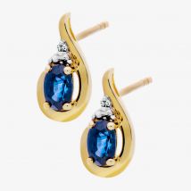 9ct Yellow Gold 0.62ct Oval Sapphire &amp; Diamond Swirl Stud Earrings BSE0007E